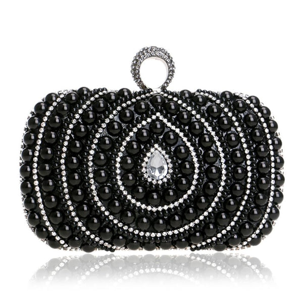 Beaded Rhinestone Womens Evening Wedding Party Clutch Bag Black