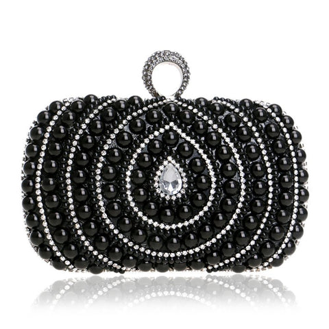 Beaded Rhinestone Womens Evening Wedding Party Clutch Bag Black