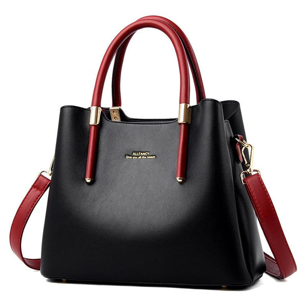 Faux PU Leather Tote Shoulder Bag Handbag Black