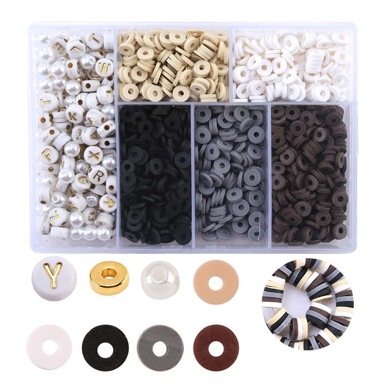 Soft Clay Pottery Bead Set For DIY Bracelets Necklaces 6 Designs Black