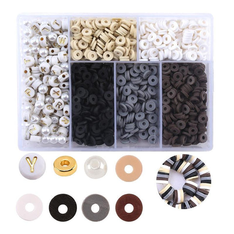 Soft Clay Pottery Bead Set For DIY Bracelets Necklaces 6 Designs Black