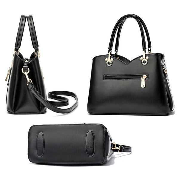 Faux PU Leather Tulip Top Checked Bucket Shoulder Bag Handbag Green