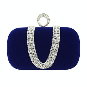 Velvet Evening Clutch Bag Handbag Rhinestone Wedding Party Banquet Blue