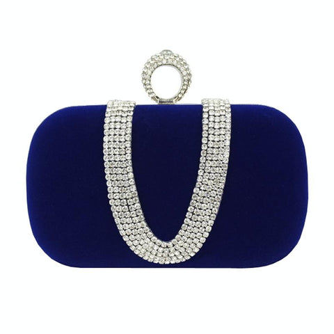 Velvet Evening Clutch Bag Handbag Rhinestone Wedding Party Banquet Blue
