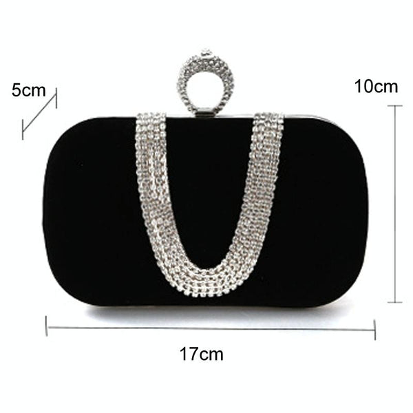 Velvet Evening Clutch Bag Handbag Rhinestone Wedding Party Banquet Blue
