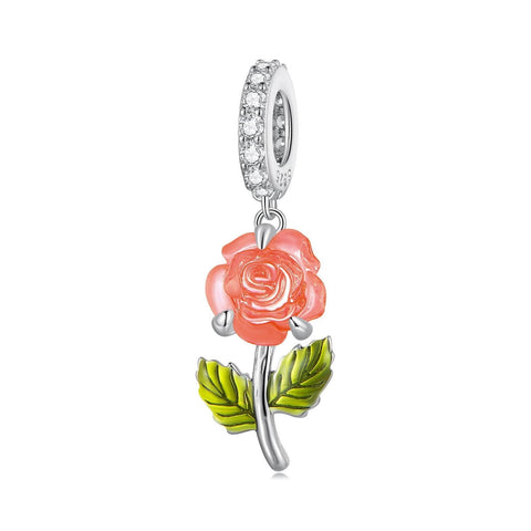 Platinum Plated Sterling Silver Crystal Zircon Flower Charm Bracelet Necklace Orange