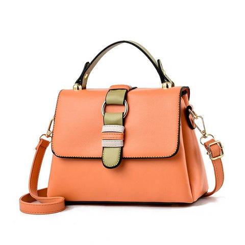 Faux PU Leather Satchel Flap Top Handle Shoulder Bag Handbag Orange