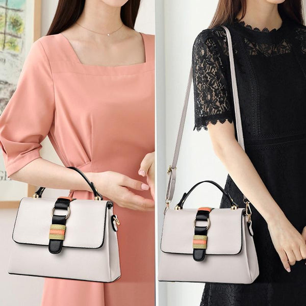 Faux PU Leather Satchel Flap Top Handle Shoulder Bag Handbag Orange