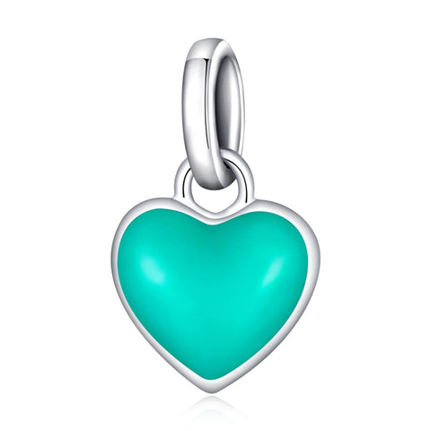 Green Enamel Heart Sterling Silver Bead Charm Bracelet Necklace