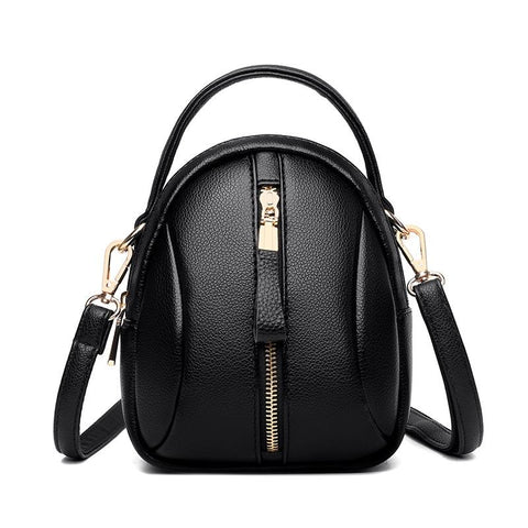 Faux PU Leather Shoulder Bag Handbag Multi Pocket Detachable Strap Black