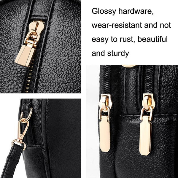 Faux PU Leather Shoulder Bag Handbag Multi Pocket Detachable Strap Black