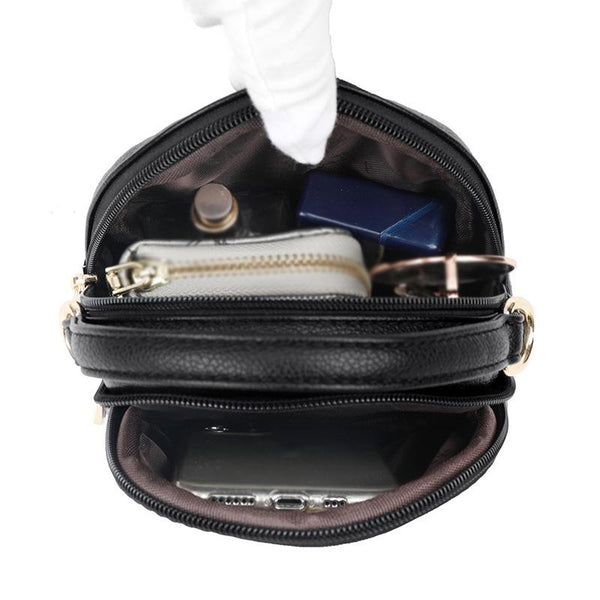 Faux PU Leather Shoulder Bag Handbag Multi Pocket Detachable Strap Black