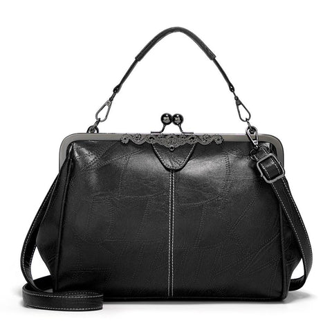 Purse Style Clasp PU Leather Crossbody Shoulder Bag Handbag Vintage Buckle Black