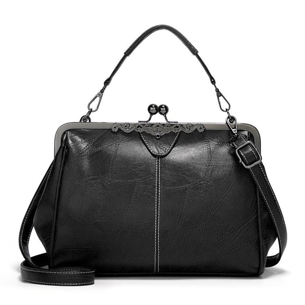 Purse Style Clasp PU Leather Crossbody Shoulder Bag Handbag Vintage Buckle Black
