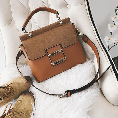 Faux Leather Suede Crossbody Tote Bag Adjustable Strap Multi Pocket Brown