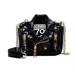 Faux PU Leather Biker Jacket Style Crossbody Shoulder Bag Handbag Black