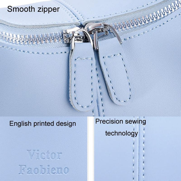 Faux PU Leather Womens Bag Handbag Sleek One Piece Design Light Blue