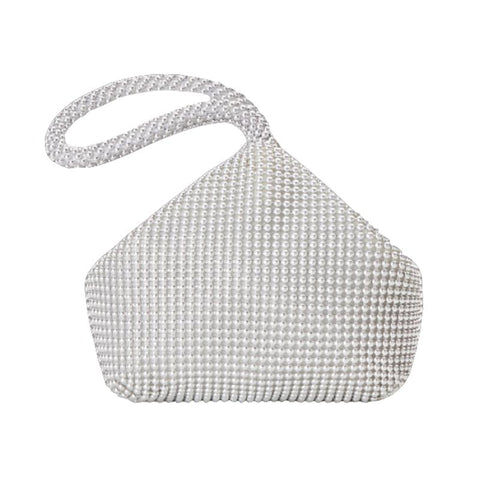 Soft Beaded Womens Evening Wedding Party Clutch Wrist Bag Silver