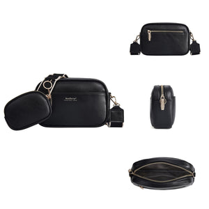 Faux PU Leather Crossbody Bag Handbag Coin Purse Black