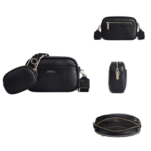 Faux PU Leather Crossbody Bag Handbag Coin Purse Black