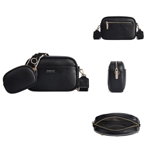 Faux PU Leather Crossbody Bag Handbag Coin Purse Black