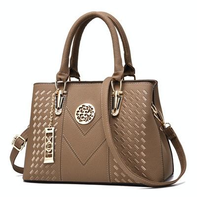 Embroidered Gold Trim Accent PU Leather Crossbody Bag Handbag Khaki