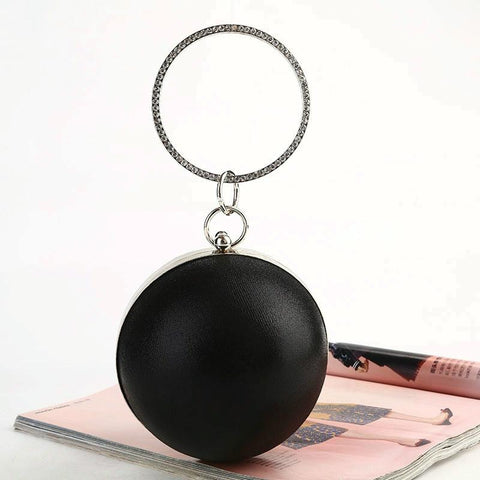 Chic Round Ball Evening Clutch Shoulder Bag Crystal Handle Chain Black