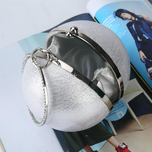 Chic Round Ball Evening Clutch Shoulder Bag Crystal Handle Chain Black