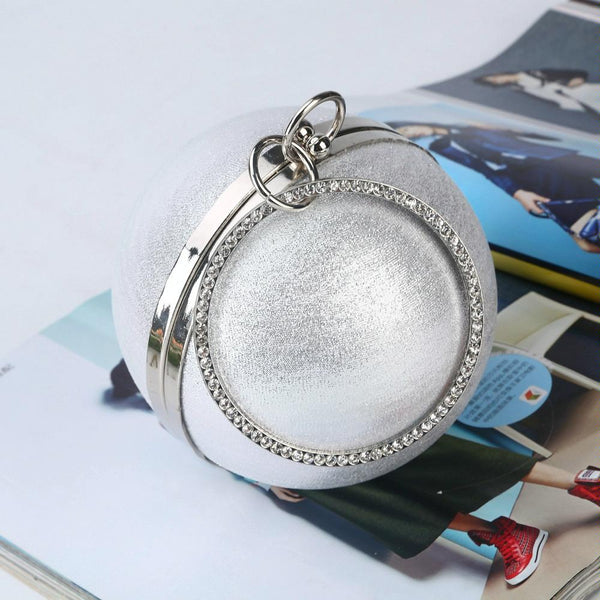 Chic Round Ball Evening Clutch Shoulder Bag Crystal Handle Chain Black