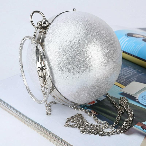 Chic Round Ball Evening Clutch Shoulder Bag Crystal Handle Chain Black