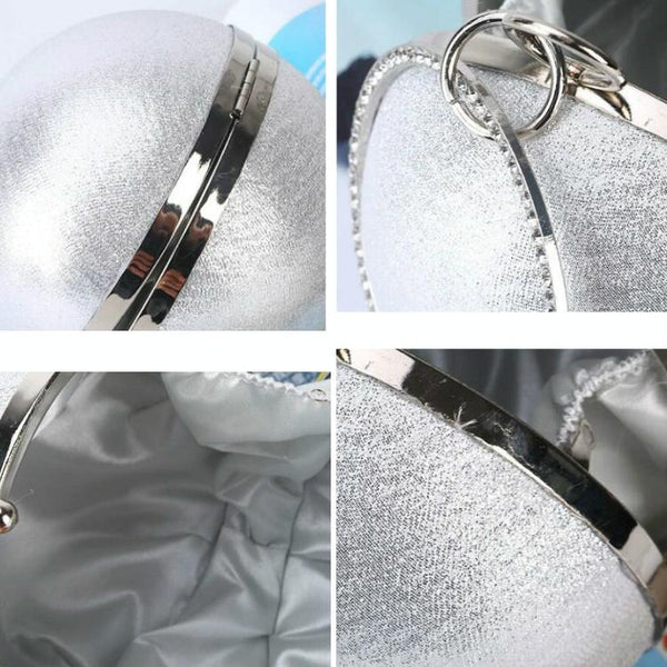 Chic Round Ball Evening Clutch Shoulder Bag Crystal Handle Chain Black