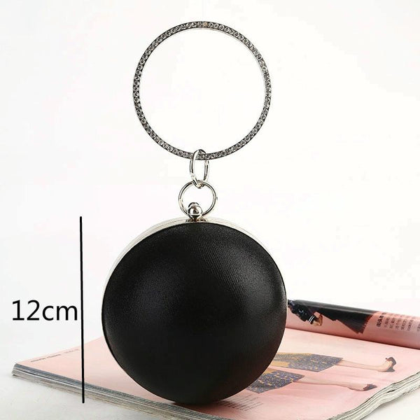 Chic Round Ball Evening Clutch Shoulder Bag Crystal Handle Chain Black