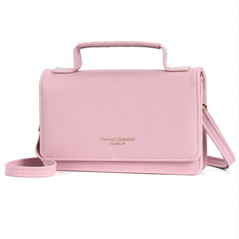 Faux PU Leather Versatile Small Shoulder Mobile Phone Bag Pink