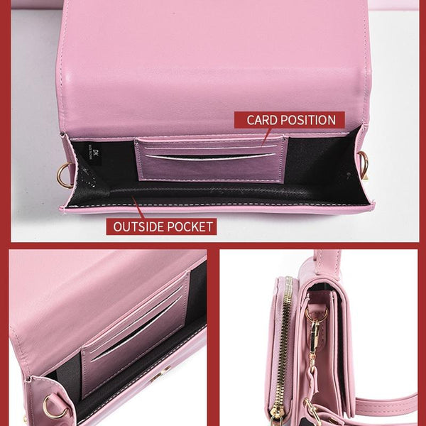 Faux PU Leather Versatile Small Shoulder Mobile Phone Bag Pink
