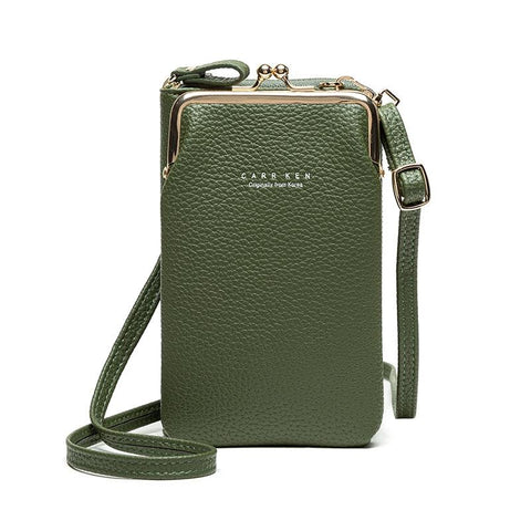 Faux PU Leather Crossbody Shoulder Bag Handbag Multi Pocket Green