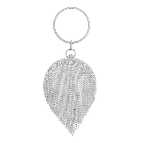 Ball Sphere Rhinestone Crystal Tassel Evening Wedding Party Bag Handbag Silver