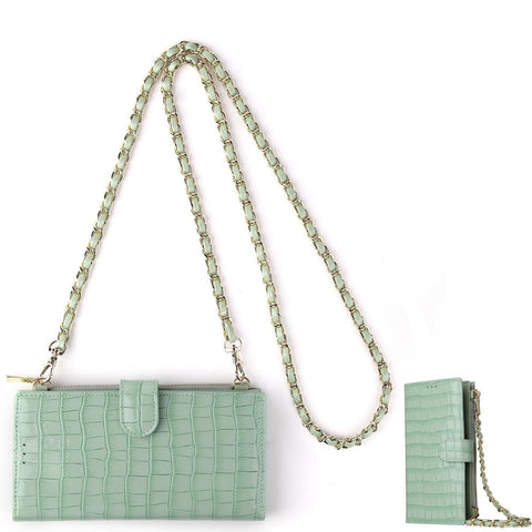 Faux PU Leather Crocodile Crossbody Shoulder Bag Chain Straps Light Green