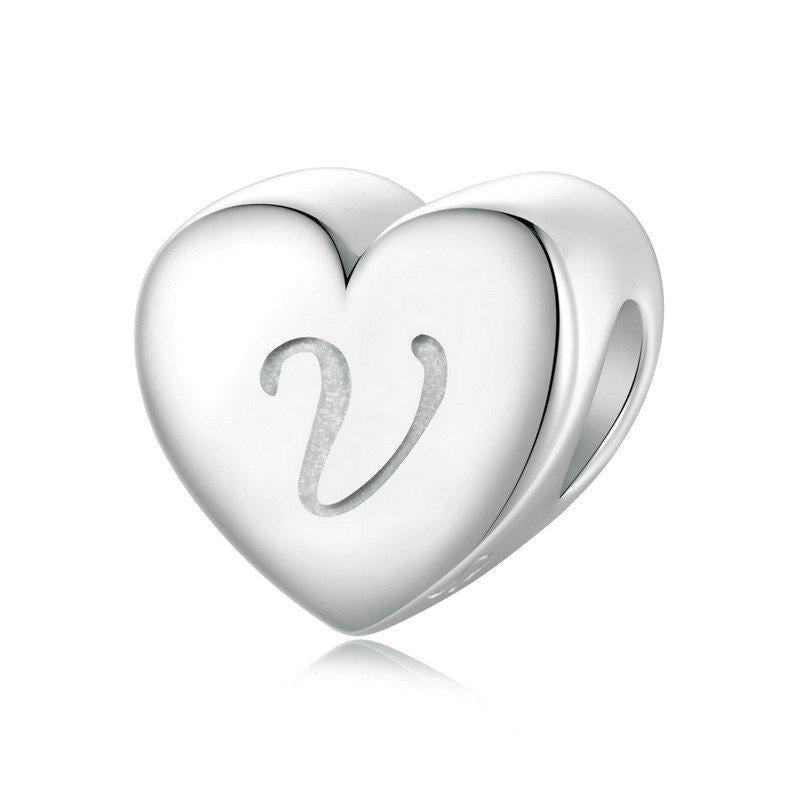 Love Letter V Platinum Plated Sterling Silver Bead Charm Bracelet Necklace