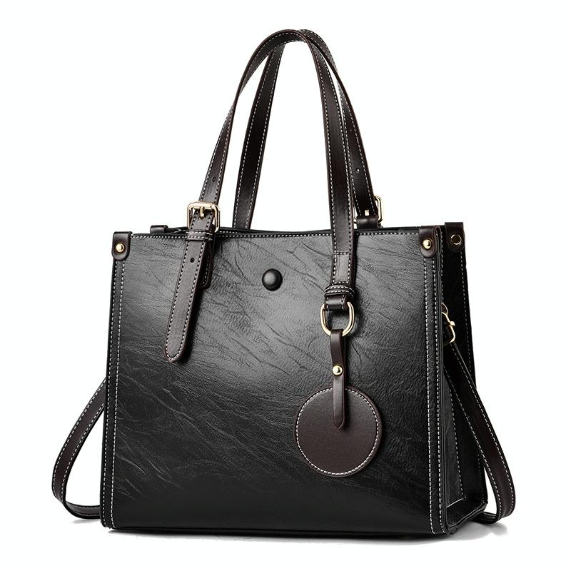 Faux PU Leather Tote Shoulder Bag Handbag Adjustable Handles Black