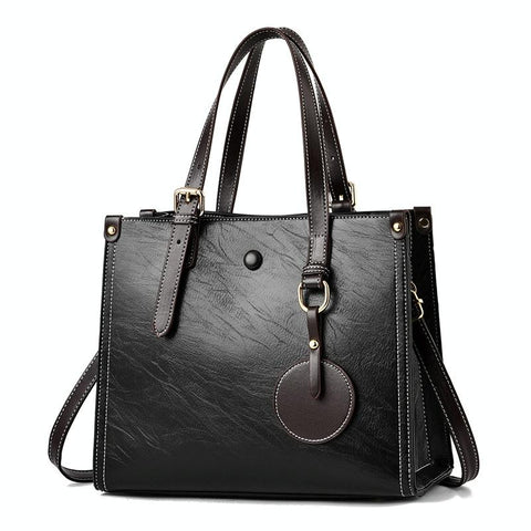 Faux PU Leather Tote Shoulder Bag Handbag Adjustable Handles Black