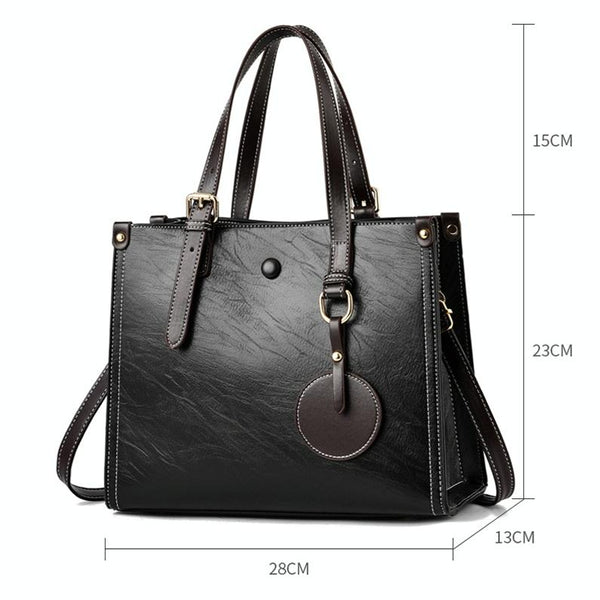 Faux PU Leather Tote Shoulder Bag Handbag Adjustable Handles Black