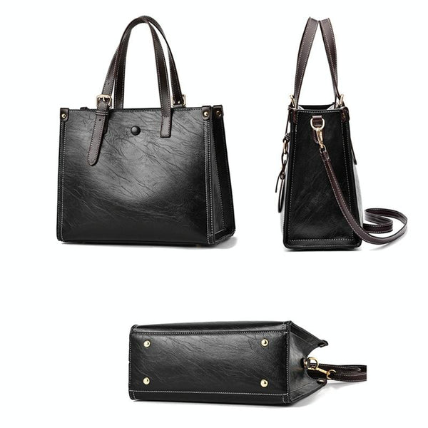Faux PU Leather Tote Shoulder Bag Handbag Adjustable Handles Black