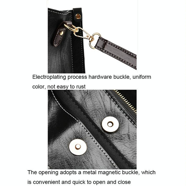 Faux PU Leather Tote Shoulder Bag Handbag Adjustable Handles Black