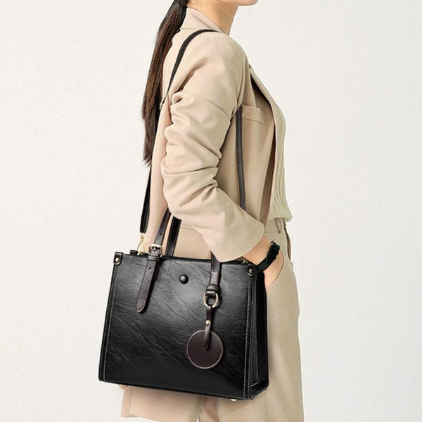 Faux PU Leather Tote Shoulder Bag Handbag Adjustable Handles Black