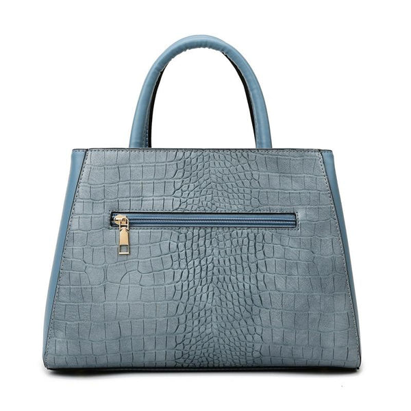 Faux Crocodile PU Leather Tote Shoulder Bag Handbag Multi Pocket Gold Trim Khaki