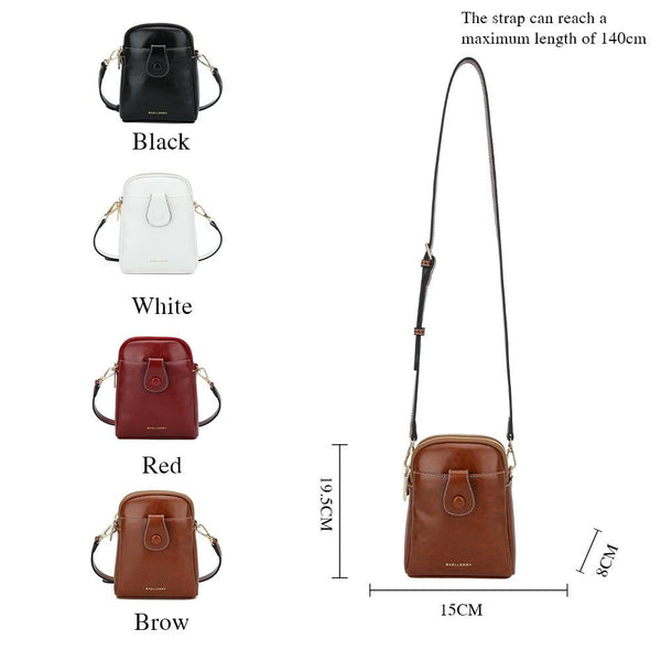 Faux PU Leather Oil Wax Look Crossbody Phone Bag Handbag Double Zip Red