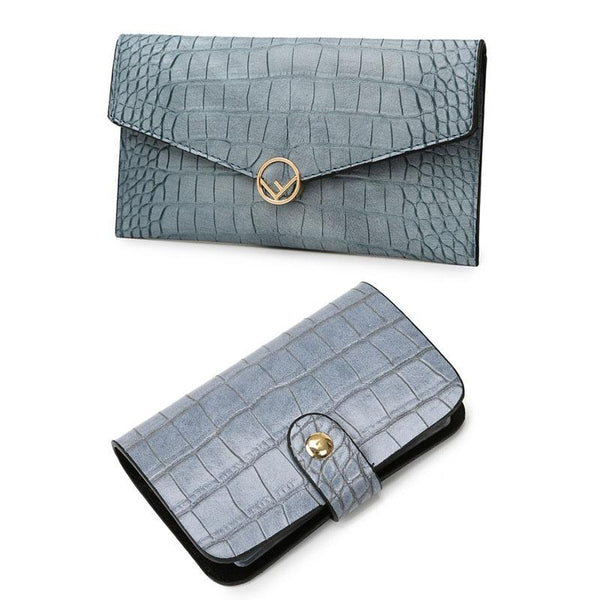 3 Pce Faux Crocodile PU Leather Shoulder Clutch Bag Card Holder Handbag Khaki