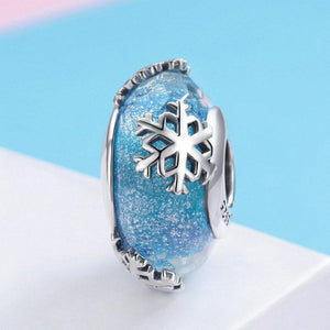 Snowflake Light Blue Glass Sterling Silver Spacer Bead Charm Bracelet Necklace