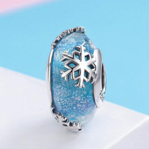 Snowflake Light Blue Glass Sterling Silver Spacer Bead Charm Bracelet Necklace
