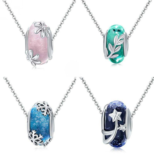 Snowflake Light Blue Glass Sterling Silver Spacer Bead Charm Bracelet Necklace